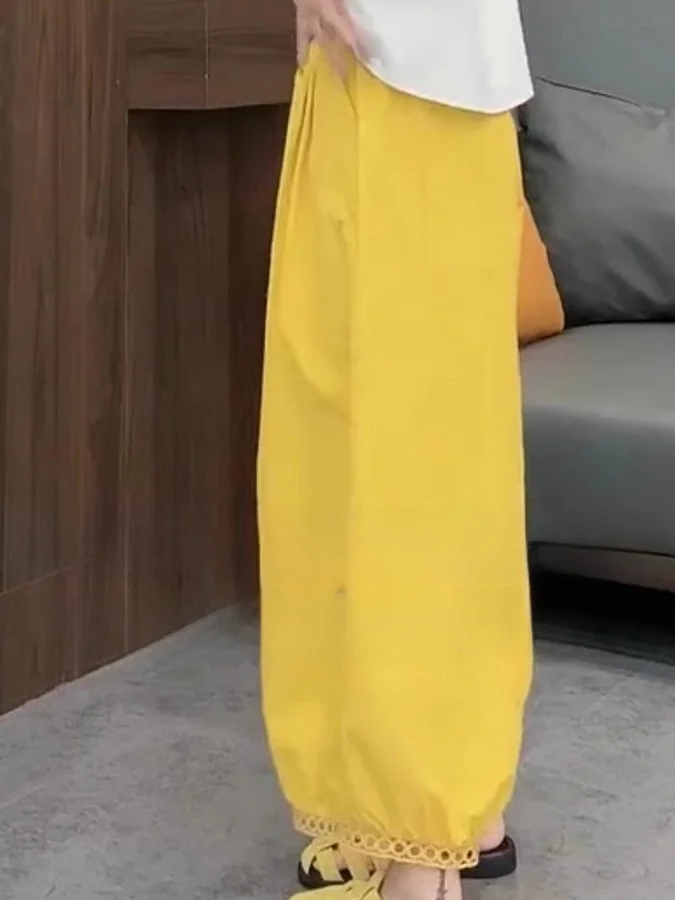 سراويل نسائية صيفية عالية الخصر مقاس كبير سراويل فانوس رفيعة غير رسمية فضفاضة بخصر مطاطي تسعة نقاط سراويل تنحيف متعددة الاستخ...