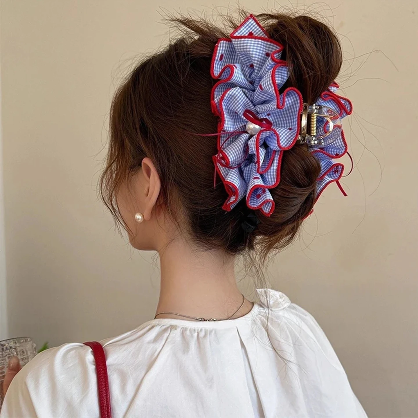 1pc Sweet and high-end fabric  - Hair Clip Claw Large ulasan dan harga