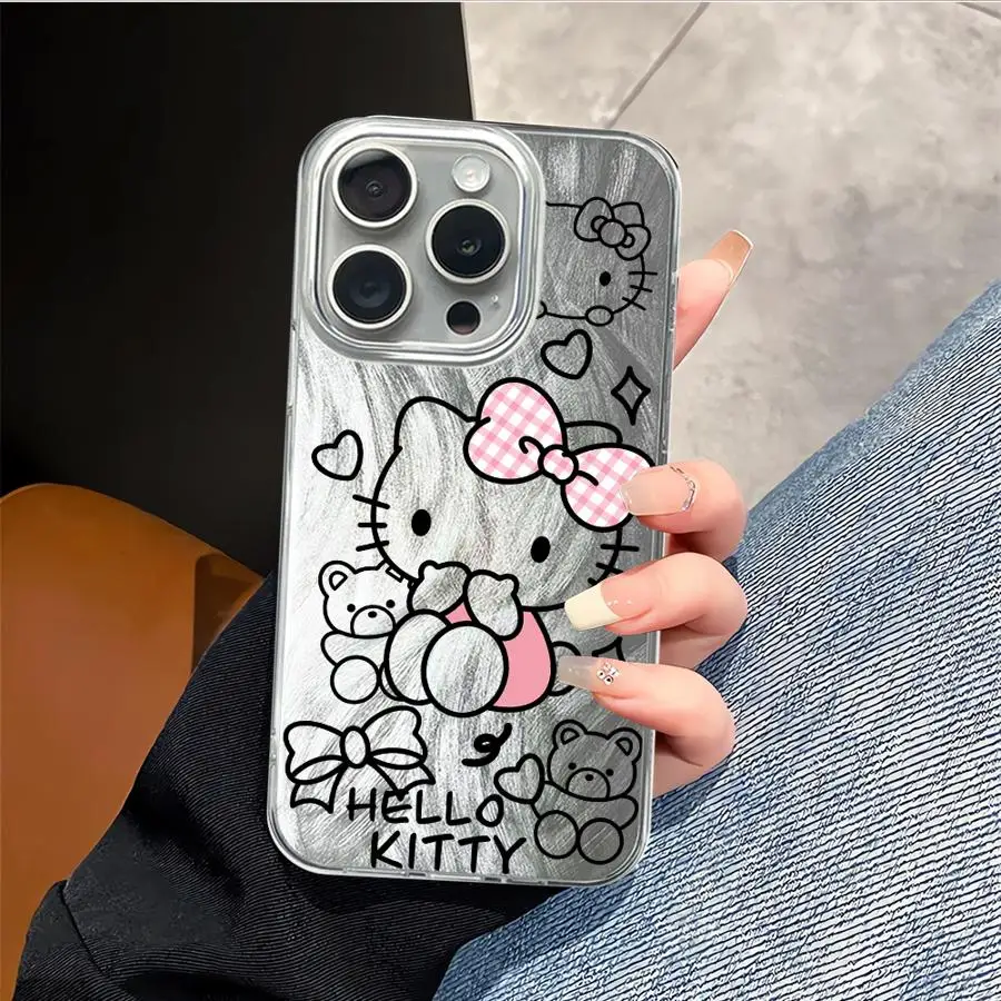 حافظة هاتف كارتونية هالو كيتي لهاتف آيفون 17 Air 13 Pro 16 Pro Max 14 Plus 11 12 14 16e 15 غلاف ناعم أسود