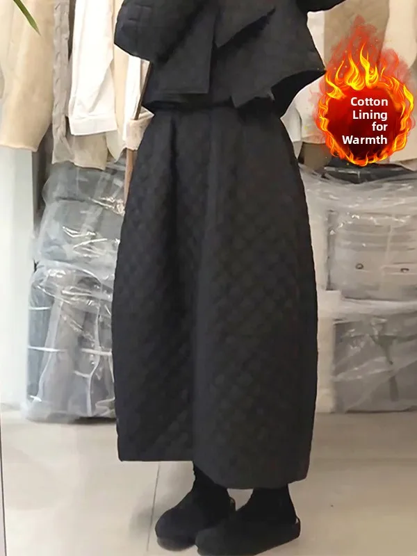 

Ретро-юбка А-силуэта с геометрическим узором, свободного кроя, с высокой талией, больших размеров, из смесового хлопка, стройнящая, миди, для повседневной носки осенью и зимой