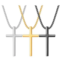 VQYSKO Simple Cross Stainless Steel Men's Necklace Pendant Titanium Steel Necklace Accessories