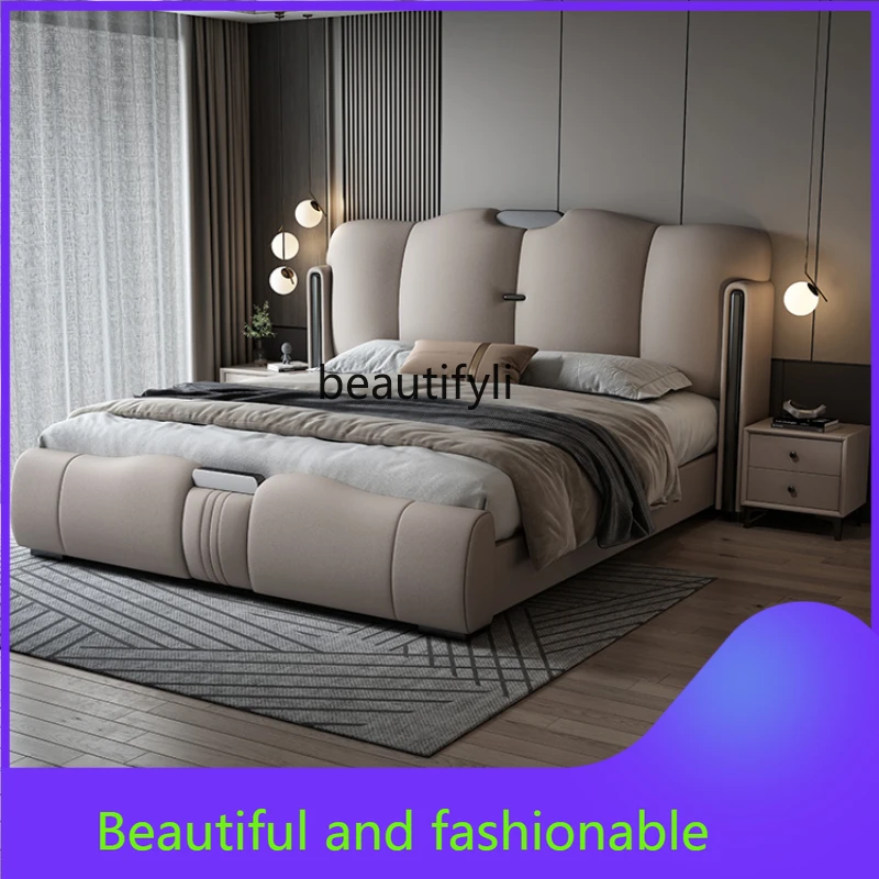 

Light Luxury Leather Bed Modern Simple Master Double Bed Big Storage High-End Italian Soft Bag Marriage Bed