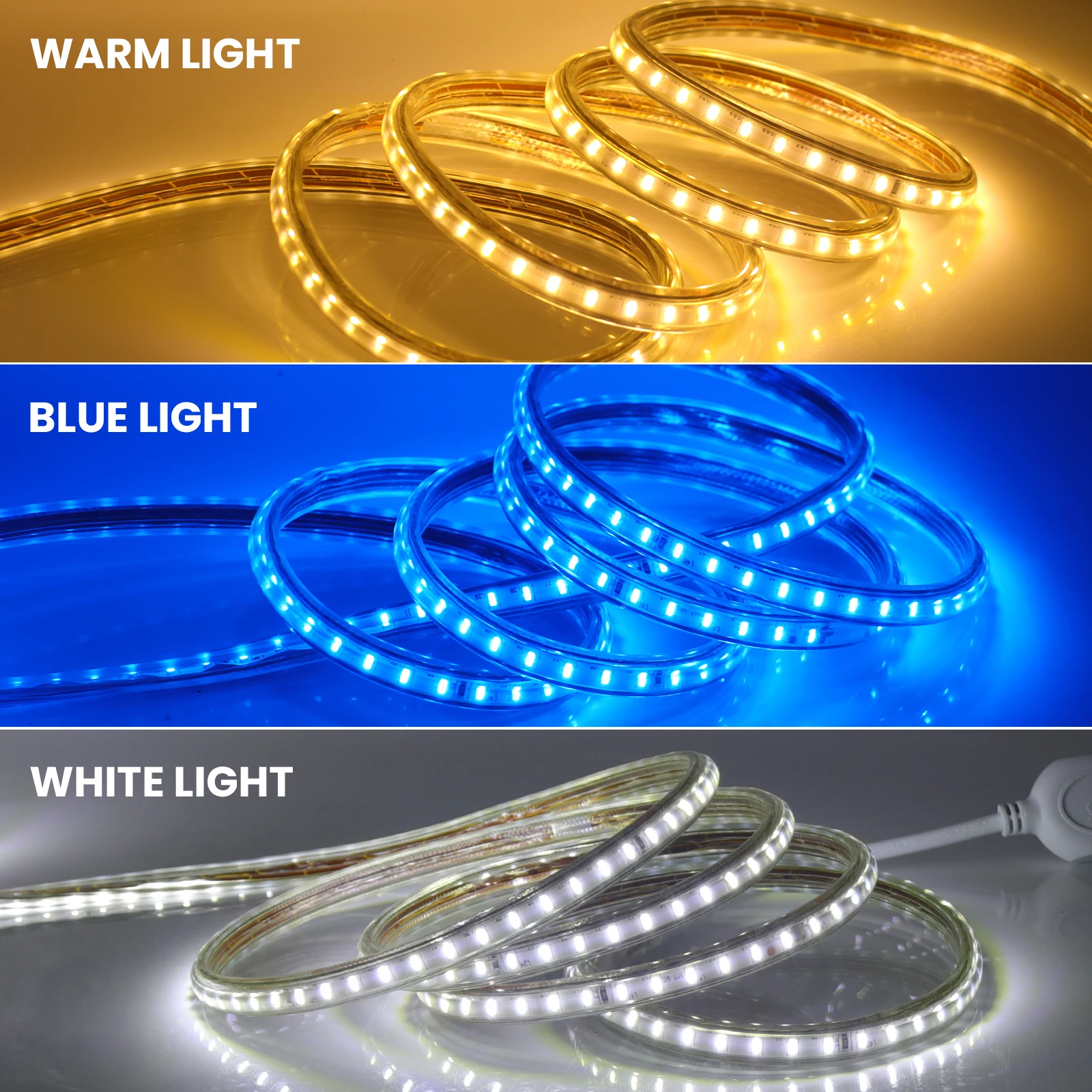 AC 220V 3014 LED Strip Waterproof 120Leds/M Flexible LED Tape Ribbon Blue/Warm White/White Outdoor Lamp 10M 15M 20M 30M 50M 100M