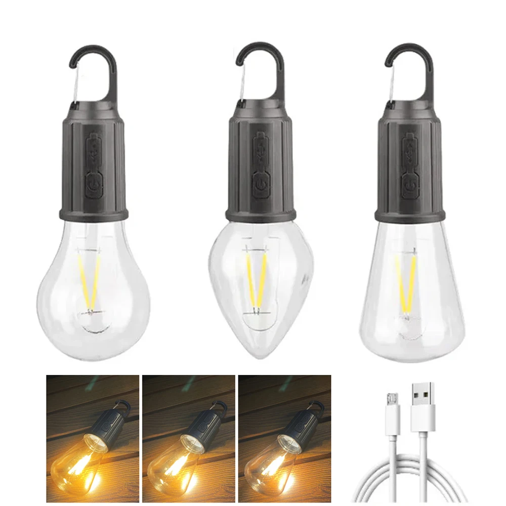 Bombilla Retro, luz de Camping recargable para exteriores con gancho, linterna de iluminación portátil, luz de tienda impermeable para senderismo y