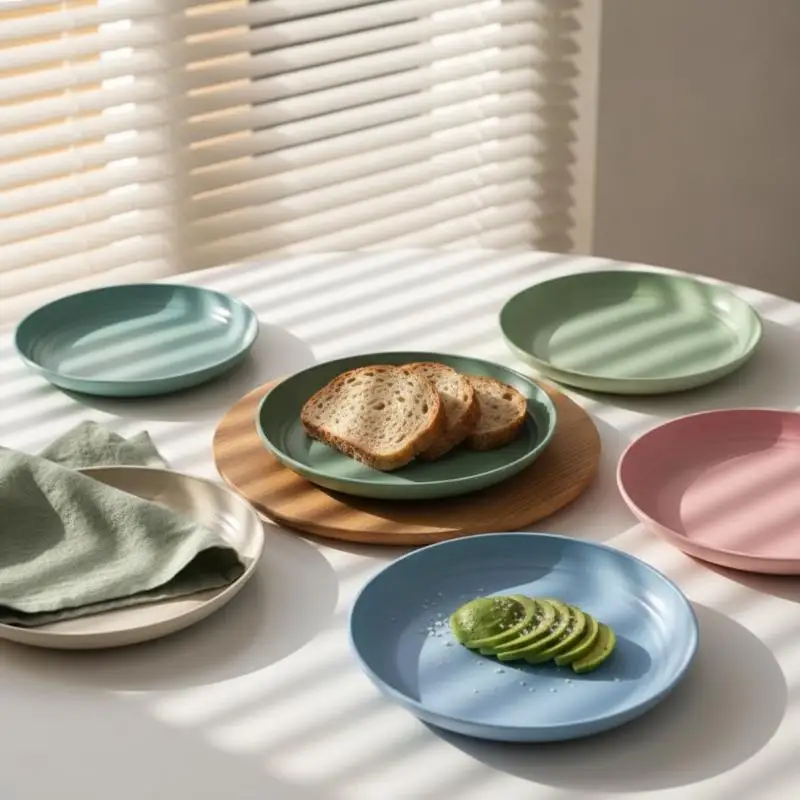 Drop Resistant Wheat Straw Round Plates Lightweight Unbreakable Reusable Food Dishes for Home Outdoor All Scenarios