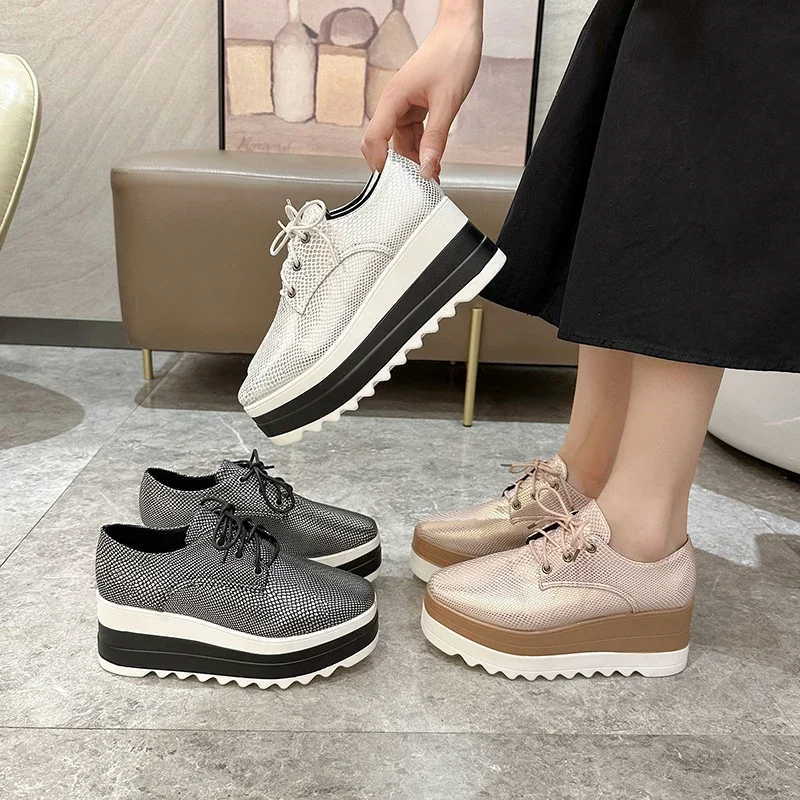 Women's Platform Wedge Heeled Shoes Casual Lace Up Outdoor Shoe Comfortable High Heel Sneakers Low Top Sneaker Thick Sole