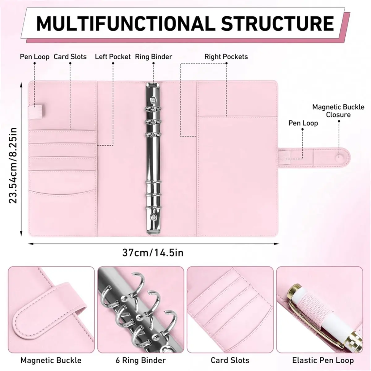

Папка-переплет формата А5 из искусственной кожи с магнитной застежкой, 6-кольцевая обложка для бумаги-наполнителя А5, многоразовый блокнот A