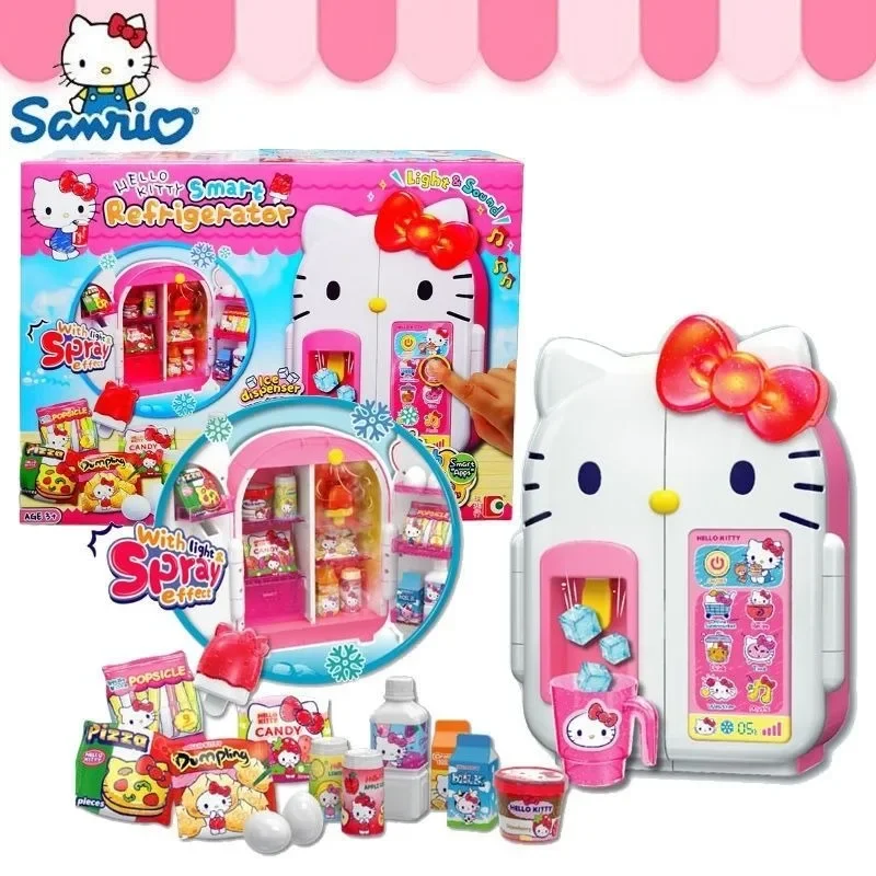 Hello Kitty new cute cartoon kawaii girl simulation kitchen small refrigerator children's play house set toy birthday gift