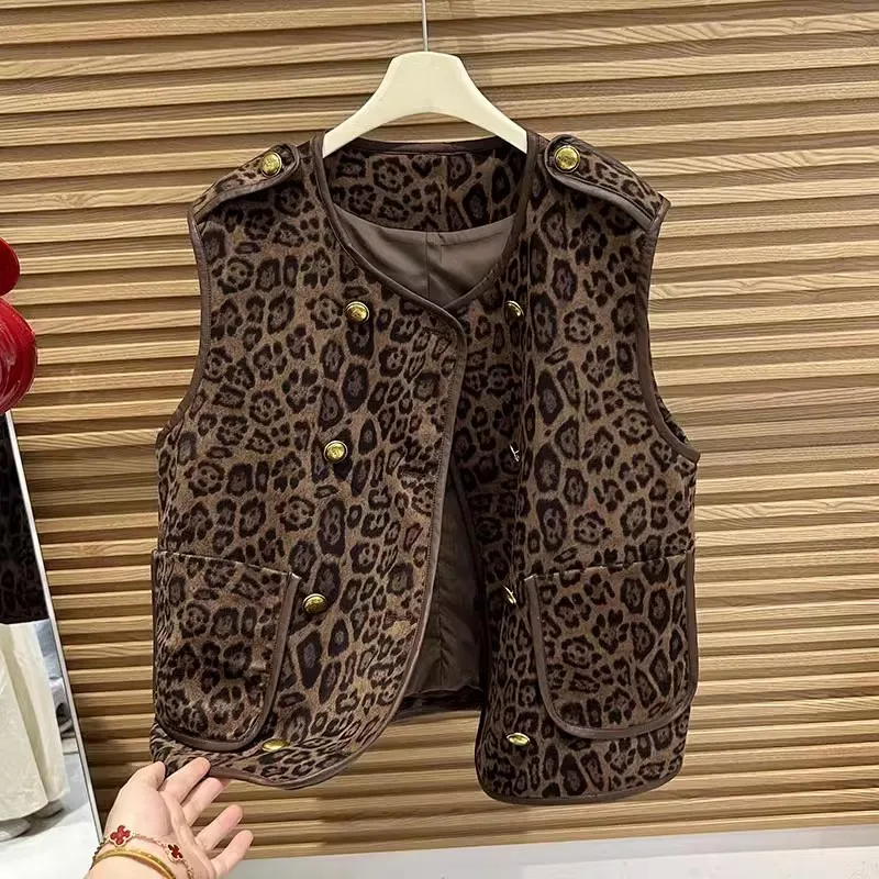 Faionable ليوبارد طباعة سترة Jaet المرأة ملابس خارجية الخريف الشتاء جديد Sle زر واحد الخامس Ne ألياف البوليستر 00%