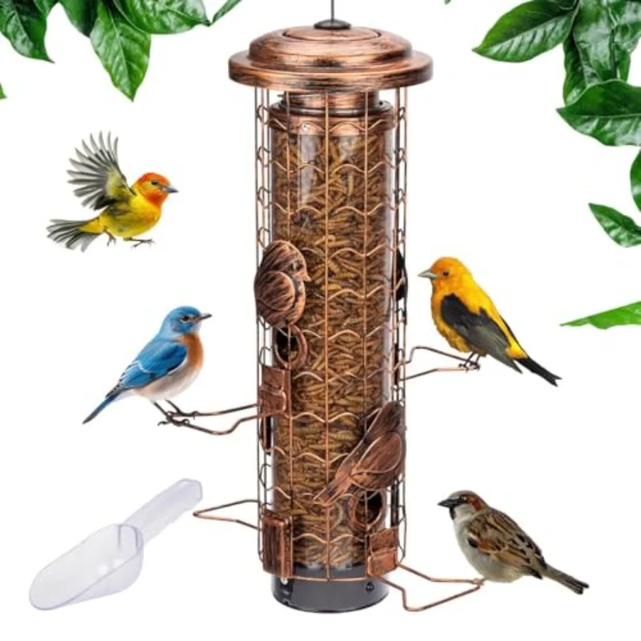 

Squirrel-Proof Bird Feeders for Outdoors Feeds Mealworms and Seeds - Large 3-Pound Ccity Weather-Resistant Hanging Tube for Bir