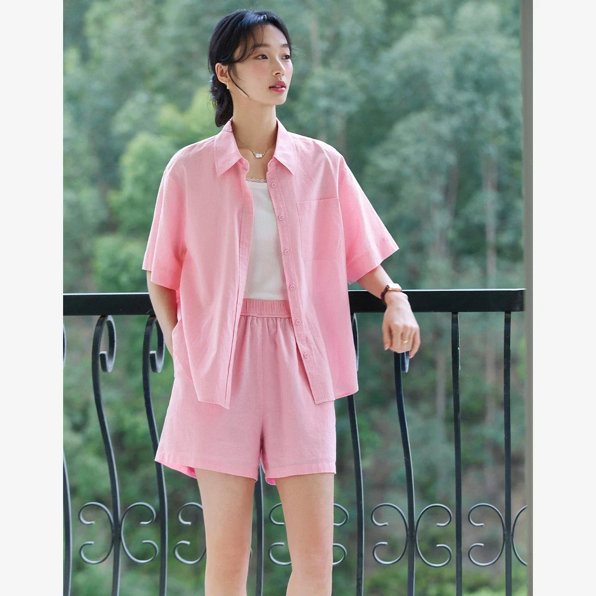 

VIMLY Women Short Sleeve 2pcs Sets Casual Simple Button Pockets Shorts with Shirts Tops 2025 Summer Fashion Suit Female Outfits