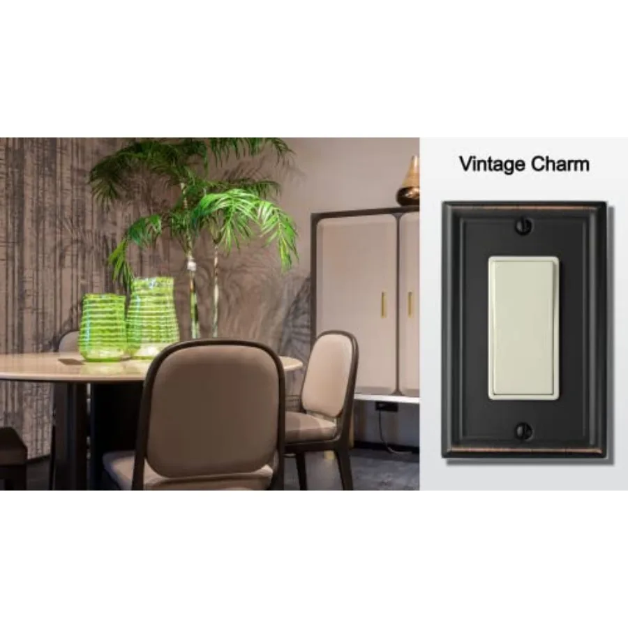 Single Decorator Light Switch Cover Luca Metal Wall Plate, 2-Pack Aged Bronze 1 Gang Single Rocker, Oil Rubbed Bronze for Recep