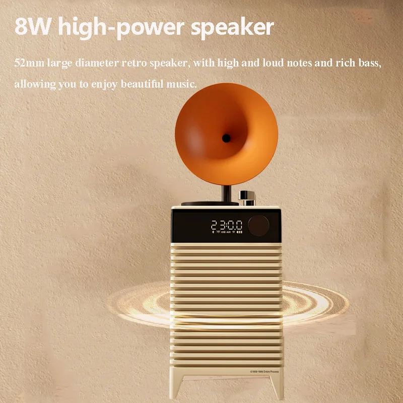 Mini Retro Bluetooth Speaker Wireless Outdoor Bass Subwoofer LED Clock Sound System Handsfree Call Music Box TF AUX MP3 Player