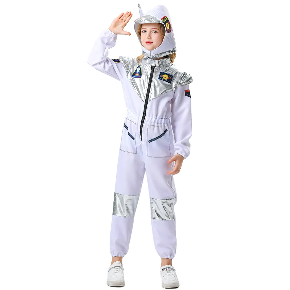 

Girl Costume Astronaut Cosplay Boys Girls White Space Bodysuit Halloween Adventure Set Carnival Stage Performance Costumes