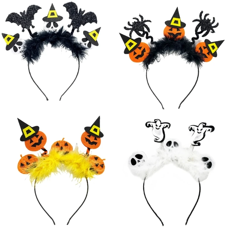 Wing&Skull&Pumpkin Shape Hair Hoop Photoshoots Hair Holder Halloween Cosplay Party Costume Headwear for Children Women