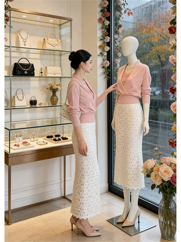 

American Gentle Sle Women's Faionable Personali Top Strap Unique Beautiful Winter Whole Set Skirt Matching High Waist
