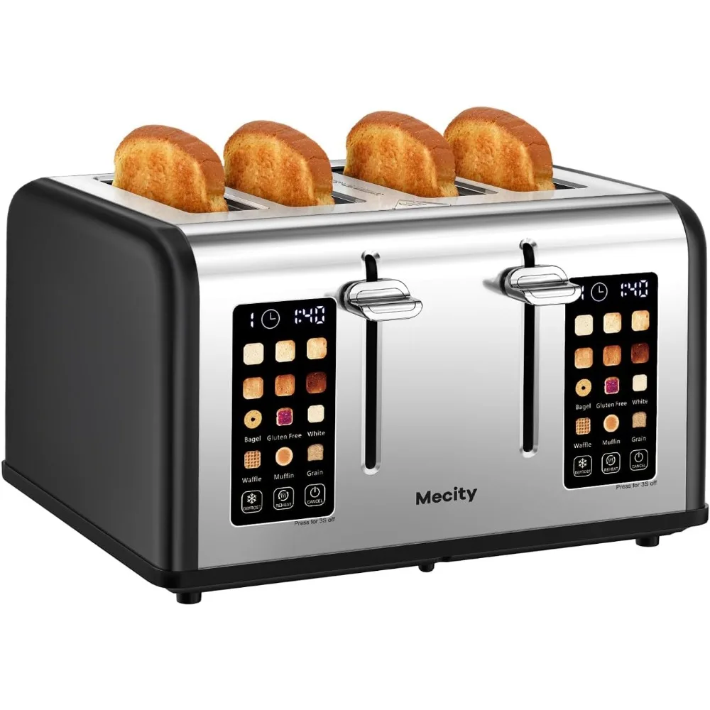 4 Slice Toaster with Touch Screen Control, 4 Wide Slots, Stainless Steel Smart Bread Toaster for Bagels, Muffins, Waffles, ect.