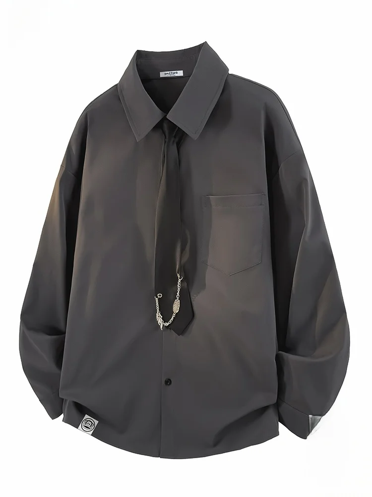 

PaulFrank Spring New American Casual Tie irt Men's Trend Loose Long Sve irt Casual Sle Polyester Fiber Anti-Wrinkle