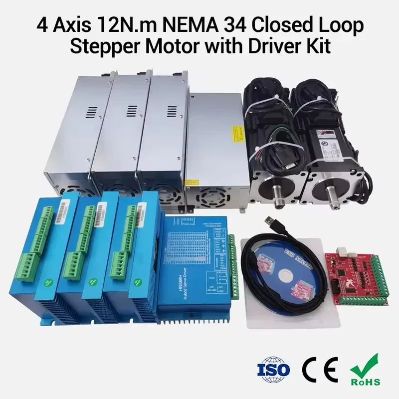 for CNC 4 Axis Nema 34 Closed Loop Stepper Motor Kit with Hybrid Servo Driver Power Supply and Mach3 Controller Board