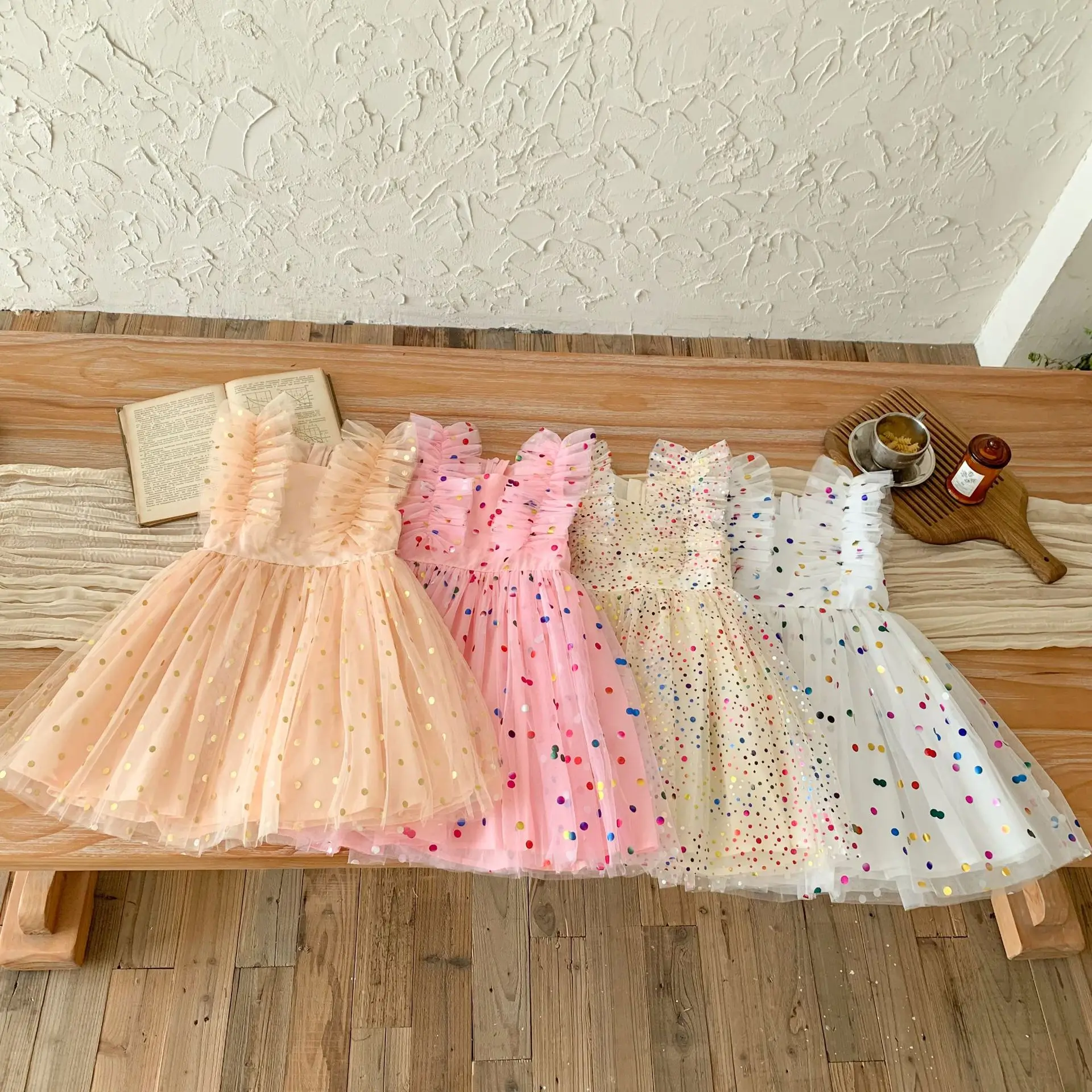 Cross-Border Girls Dress - Princess Tulle Gown for Performance & Piano Recital, Elegant Puffy Skirt for Special Occasions