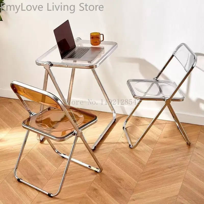 Acrylic Dining Chair Transparent Chair Ins Wind Folding Stool Plastic Designer Furniture Milk Tea Net Red Clothing Store Photo