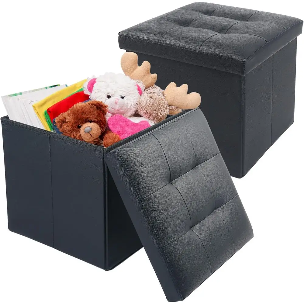 

Storage Ottoman, 2 Pack, oldable oot Rest Stool, 13x12x12 Inches Small Leather Bench with Storage, Holds up to 260 lb, or Living