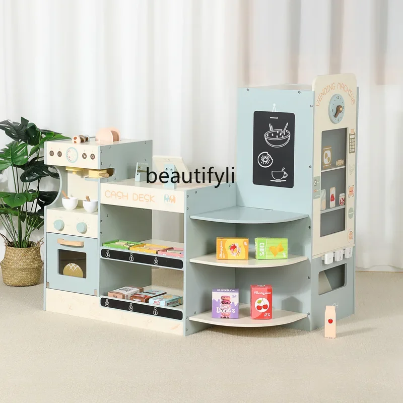 Children's coffee machine simulated supermarket shopping vending machine wooden simulation checkout page