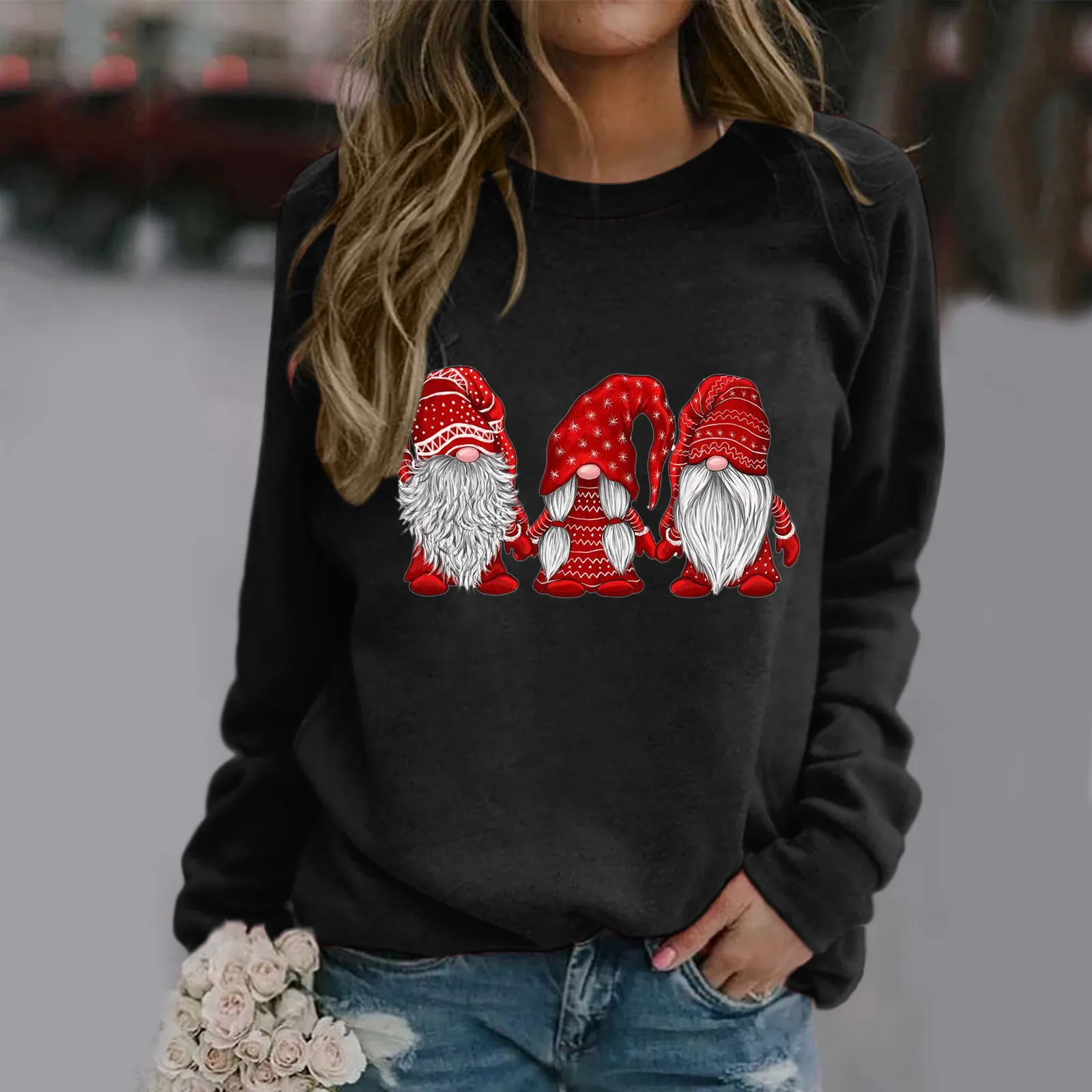 

Classic Sweatshirt Jumper Lightweight Women Sweatshirt Stretchy Cozy Christmas Print Pullover Sweatshirt For Women