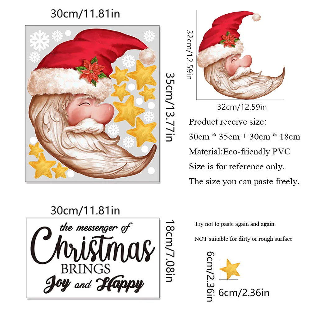 Santa Claus Proverbs Wall Stickers Christmas Living Room Decoration Mural New Year Home Decor Glass Windows Self-adhesive Decals