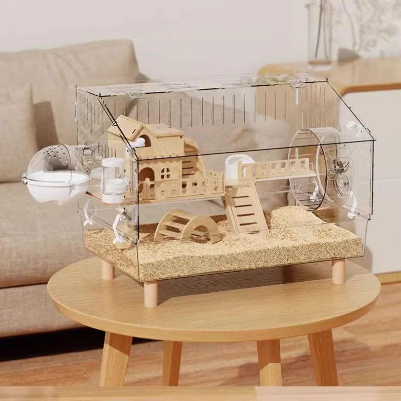

Клетка для хомяка из массива дерева, 360° ° Панорамный прозрачный сирийский хомяк для дома, легко очищаемый акриловый особняк, двухслойная среда обитания грызунов