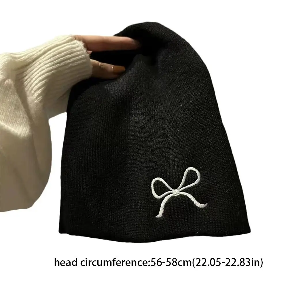 Sweet Warm Embroidery Bow Knitted Hat Wool Korean Knit Cap Solid Color Bowknot Beanies Girls