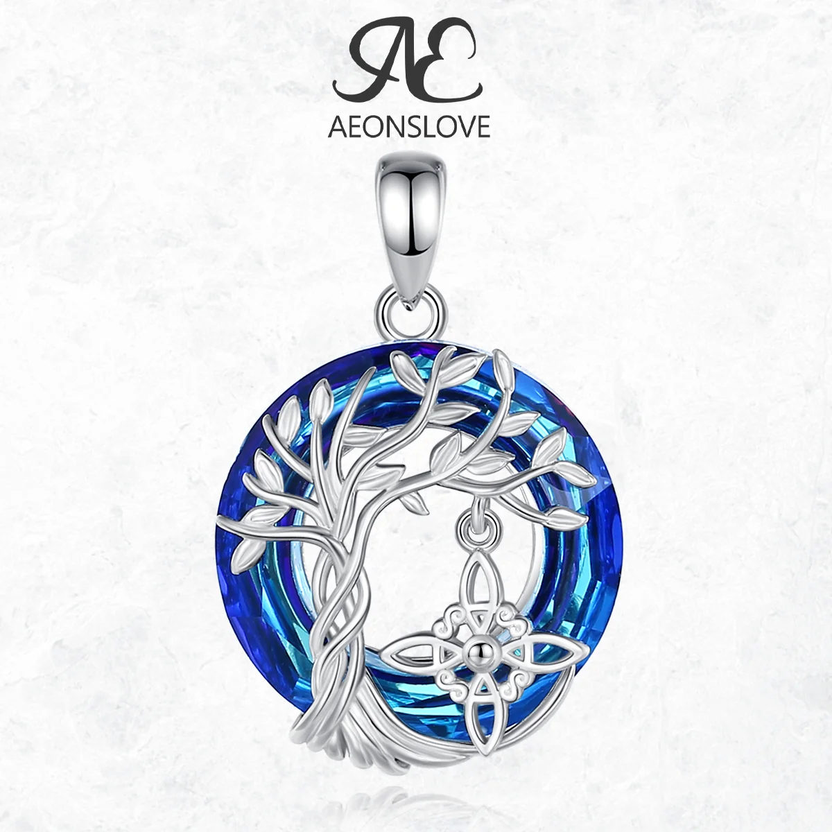 AEONSLOVE 925 Sterling Silver Witch Knot Necklace Austrian Crystal Tree of Life Pendant Witchcraft Amulet Spiritual Jewelry Gift
