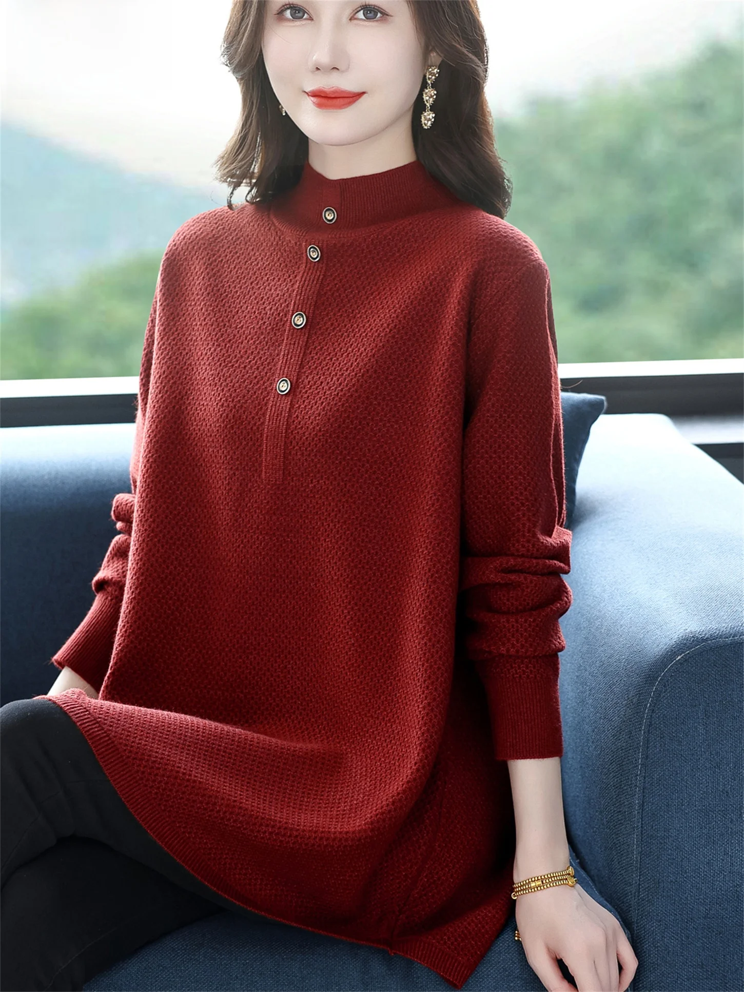 

Теплый вязаный свитер с высоким воротником, свободный длинный базовый слой, топ для женщин среднего возраста и ли, большие размеры, чехол для живота, модный...