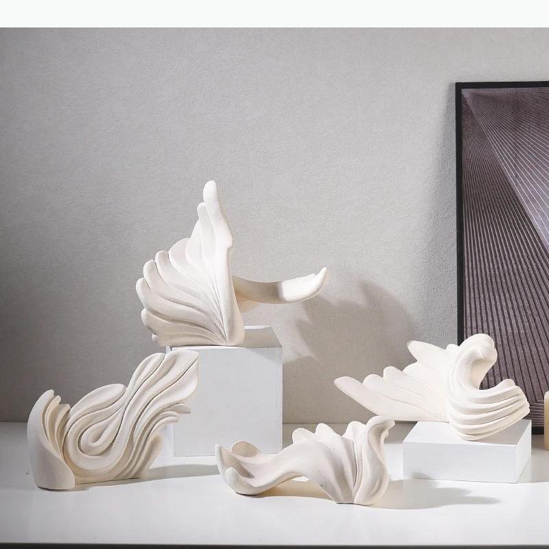Ceramic Handicraft Wavy Sea Wave Abstract Sculpture Fold Fringe Decorative Figurines Home Decoration Accessories