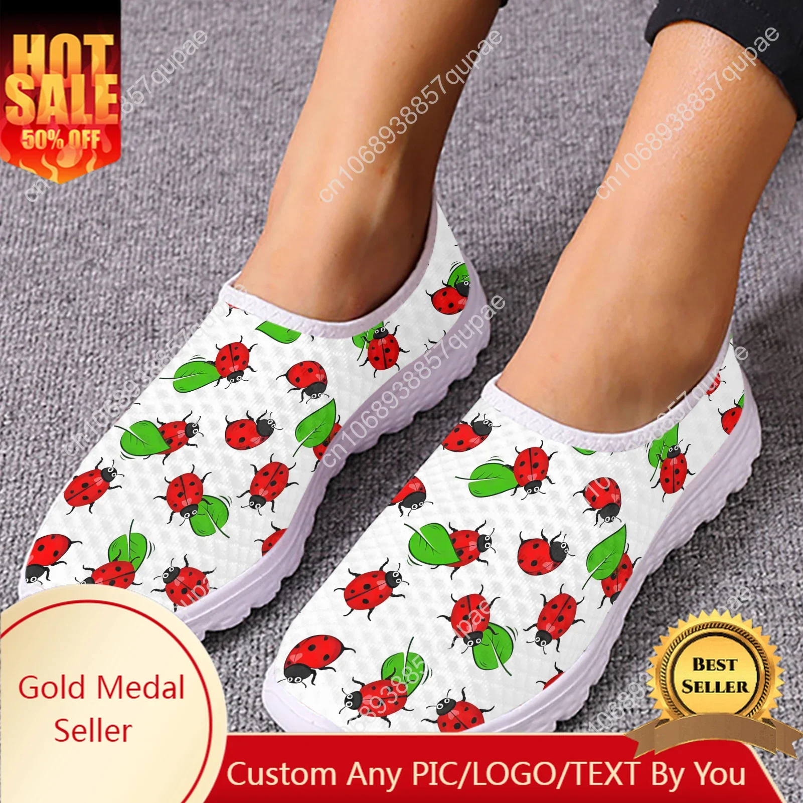 

Seven-star Ladybug Mesh High Quality Sneakers Women Men Teenager Casual Fashion Custom Made Tennis Flat Couple Shoes