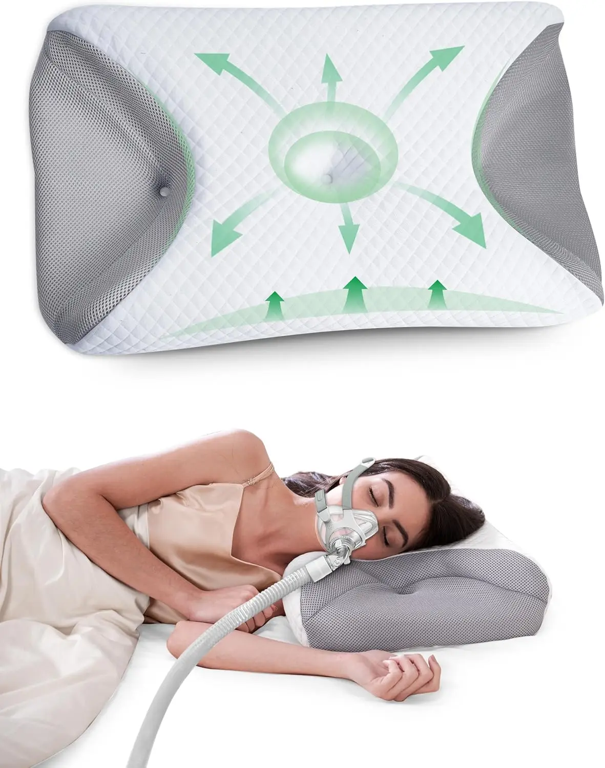 

Шейная подушка CPAP для боковых сна — облегчение шеи из пены с эффектом памяти и вырезами для масок, подходит для всех масок CPAP