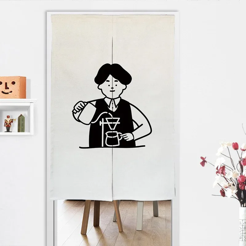 Simple Cartoon Hand Painted Door Curtain Kitchen Partition Curtain Entrance Doorway Decor Fengshui Hanging Half-Curtain Curtains