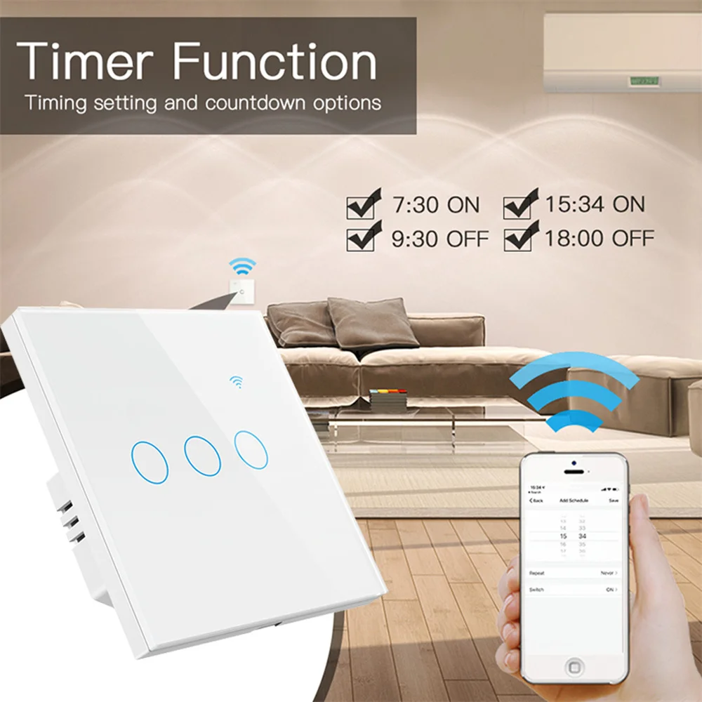 TUYA-Joli d\'éclairage WiFi Smart EU, panneaux muraux, maison intelligente, nous-mêmes avec application Smart Life, via Alexa, Google Home, 1 gang, 2