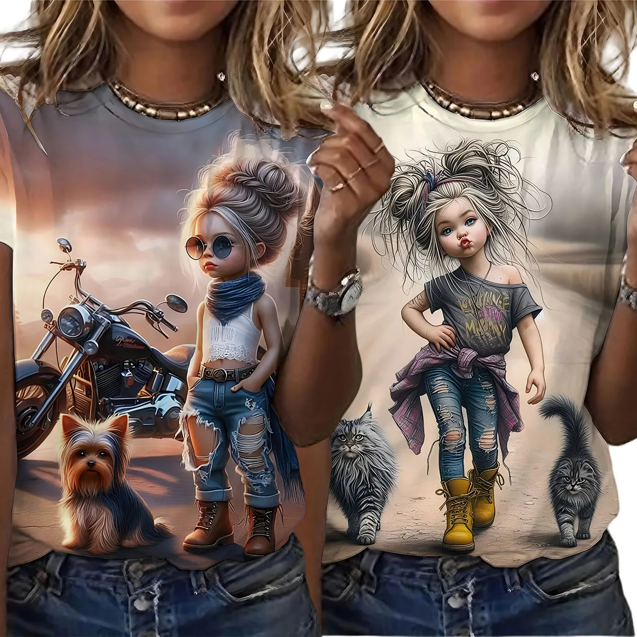 

New Women's Outdoor Daily Street Fashion T-shirt Sports Fast Drying Breathable Loose Comfortable 3D Printed Parent-child Outfit