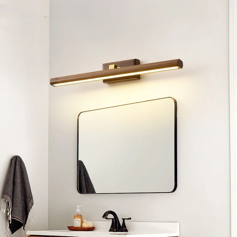 Modern Minimalist Walnut Long Wall Sconce for Vanity Mirror, Wooden Bathroom Light for Bedroom Bedside, Home Decor