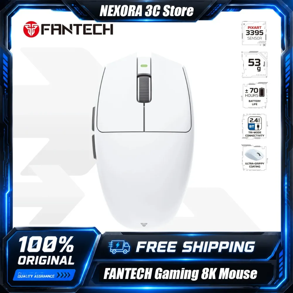 FANTECH PRO XD7V2 Wireless Gaming Mouse Tri Mode PAW3395 Sensor 8K Lightweight Ergonomic FPS Mouse PC Accessories