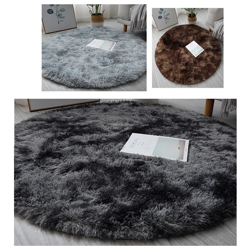 1PC Tie-dye Shaggy Thickened Round Carpet Household Coffee Table Mat Round Table Mat Living Room Hanging Basket Plush Rug