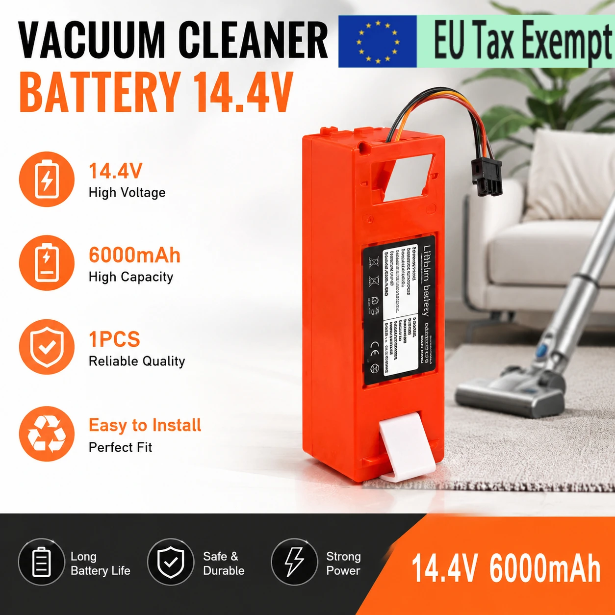 Batterieersatz für Xiaomi und Roborock S50 S51 S55 T60 E352-00 S502-00 C10 E20 E35 14,4V 5,2Ah Lithium-Ionen Roboterstaubsauger-Batterie