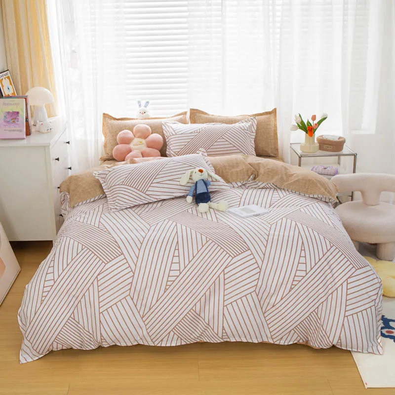 

3pcs Hokkaido Striped Print Reversible Bedding Set Abstract Geometric Lines Duvet Cover Microfiber Quilt Cover and 2 Pillowcase