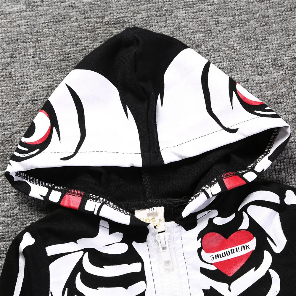 Baby Boy Clothes Funny Skeleton Halloween Costume Long Sleeve Romper Hooded Jumpsuit Zipper Front Open Halloween Clothes