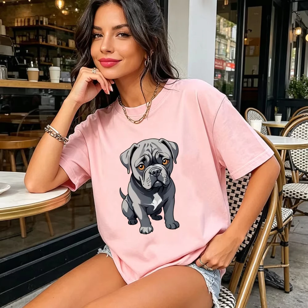 Bulldog Puppy Illustration T-Shirt Bulldog Dogs Birthday Gift Cute Animal Illustration Pet Lover Unisex Casual Tops Cotton Tees