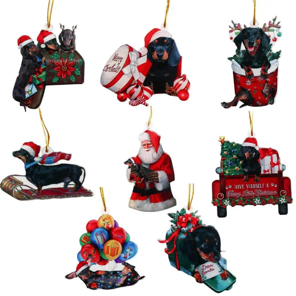 

2D Dachshund Pendant Double Sided Merry Christmas Christmas Hanger Oranments Acrylic Cute Acrylic Christmas Dog Pendants