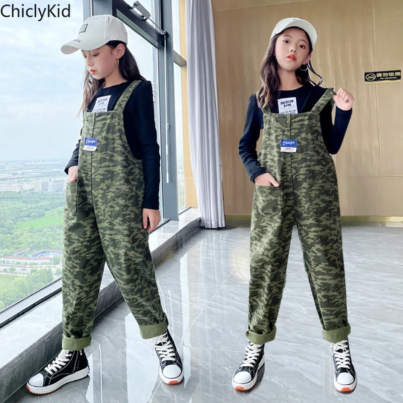 

Girls Hip Hop Camouflage Cotton Overalls Boys Dungaree Children Jumpsuit Kids Loose Romper Clothes Teens Wear Costume Streetwear
