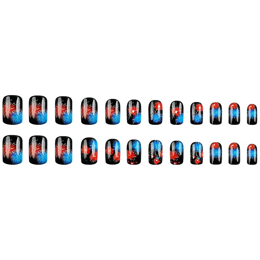 

2026 New Style Simple New Year Colorful Firework Nail Art Tips, European Square Gradient Removable Nail Stickers