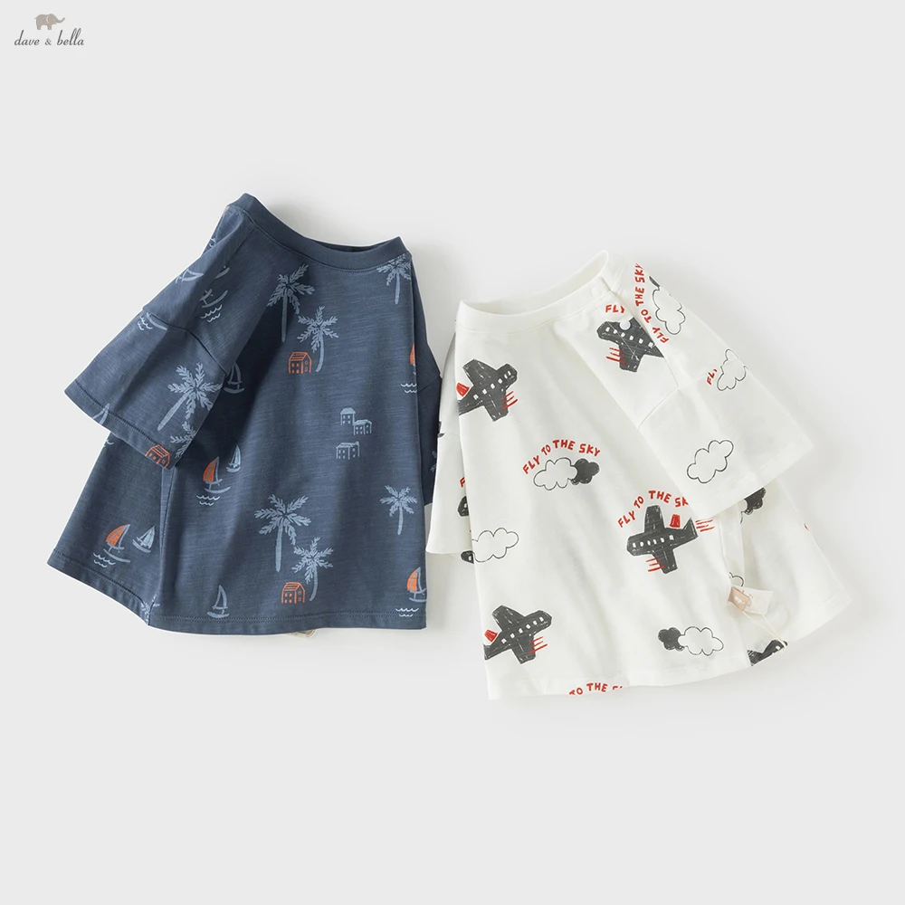 Dave Bella Boys Printed Summer T-Shirt Children Short Sleeve Top 5-13Years Tees Kids Casual Outdoor Brother Clothes DB2261292